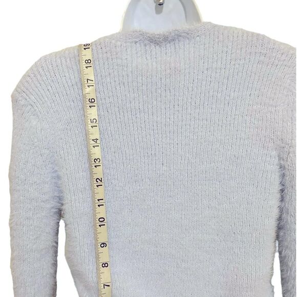 Pink Rose SZ Medium Ice Blue Babydoll Eyelash Fuzzy Sweater Cropped Ribbed Waist - Picture 4 of 11